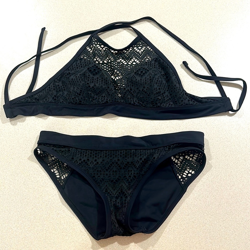 AdoreMe Women’s Medium 2piece black lace swimsuit.